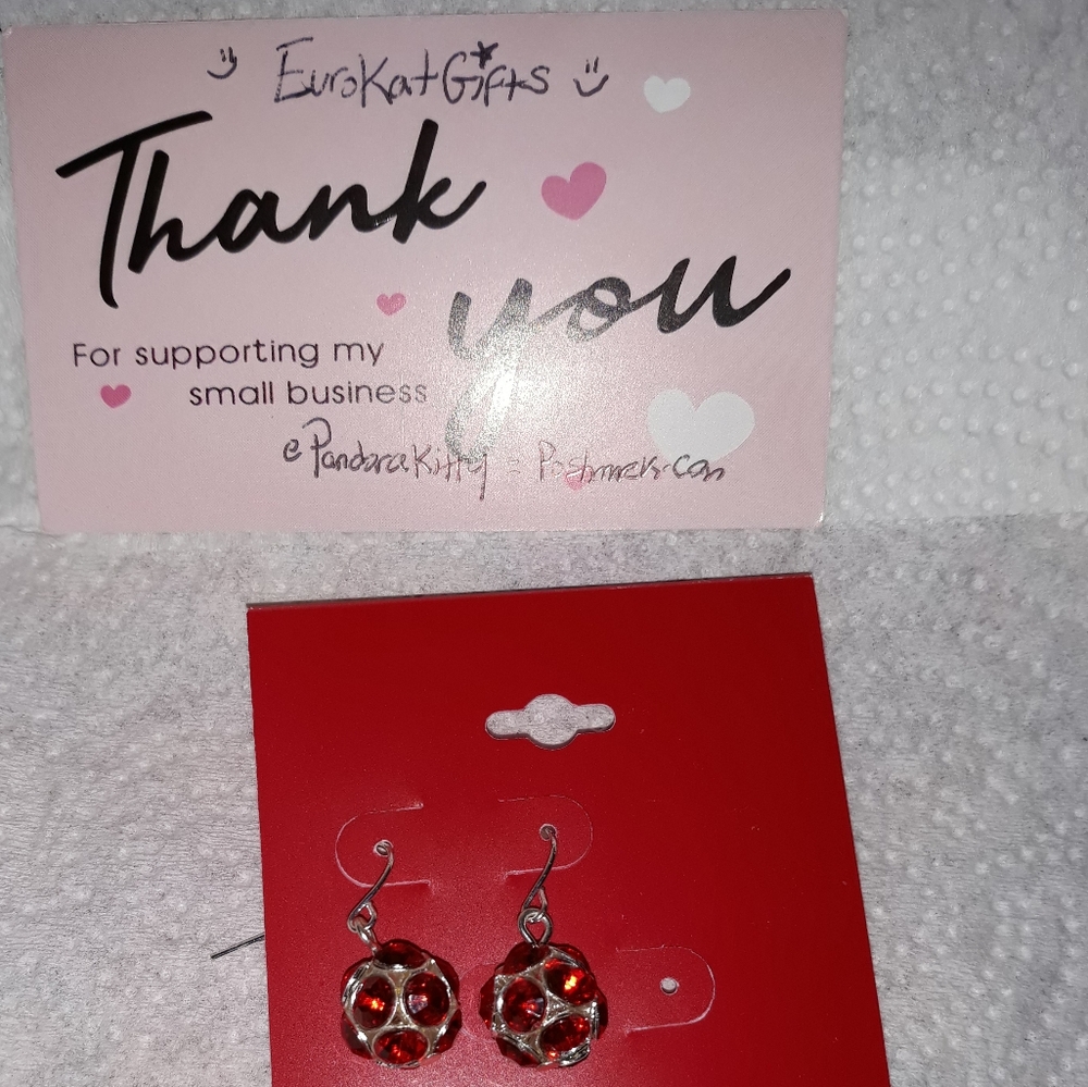 NEW Colorful RED Crystal Disco ball  Dangle Earrings w vibrant red crystals NWT